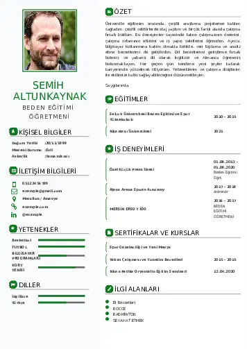 Beden Eğitimi Öğretmeni CV Örnekleri cv indir